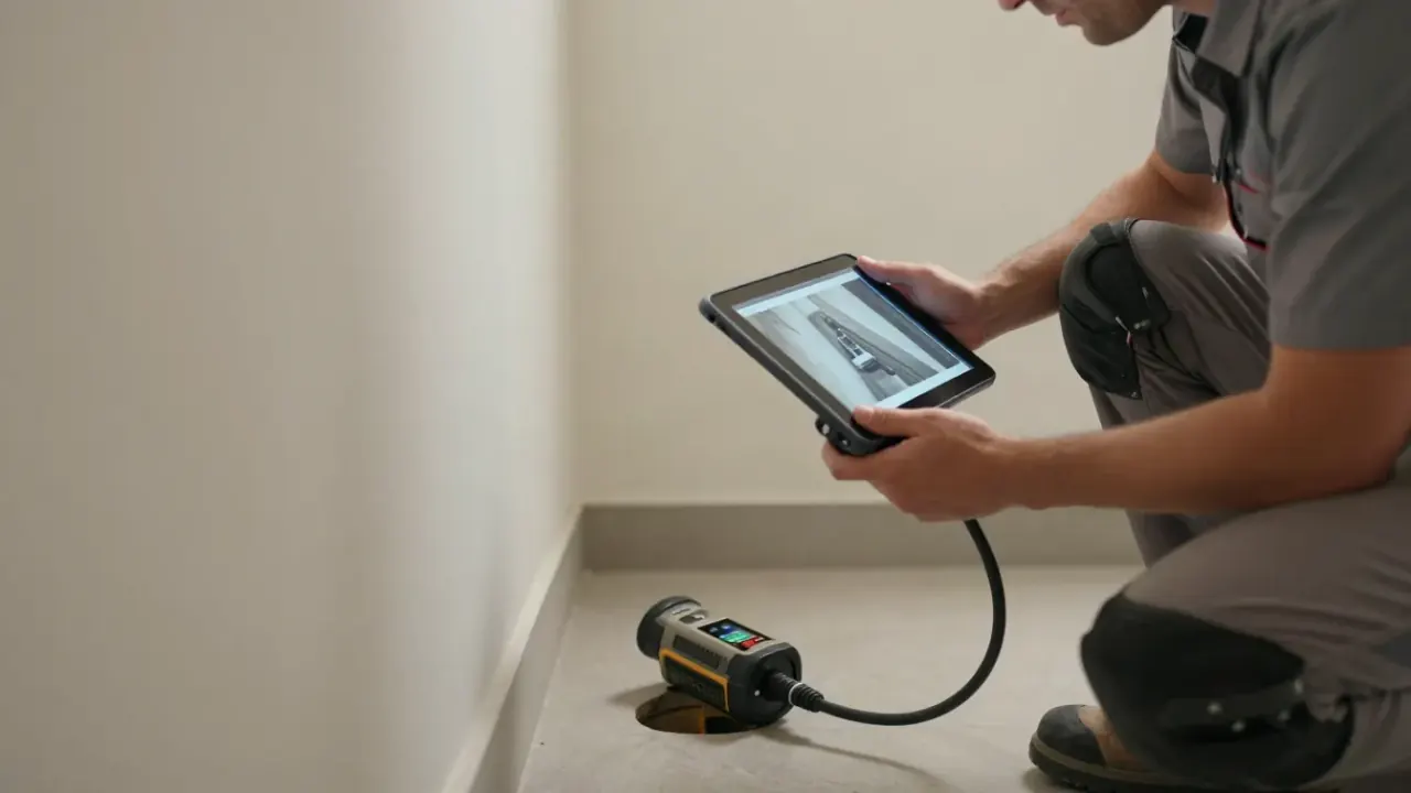 Leak Detection in Wellington, Florida: professional shot of a leak detection specialist holding a tablet displaying a clear