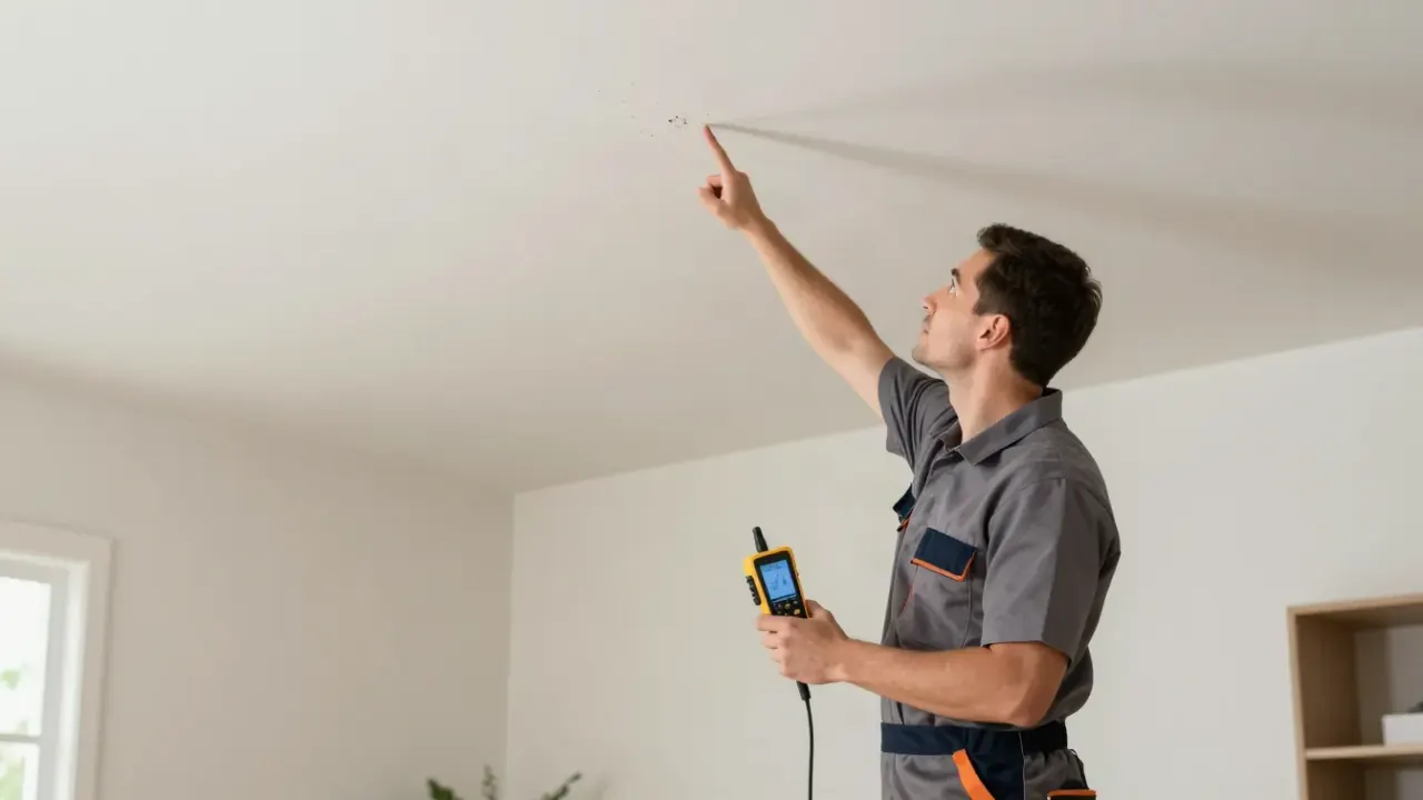 Leak Detection in Wellington, Florida: leak detection specialist consulting with a homeowner in a living room, pointing